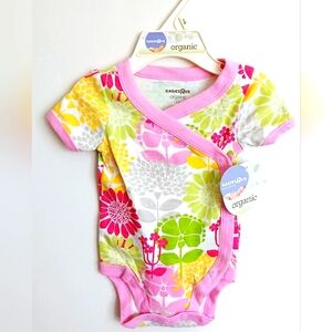BabiesRUs Organic Cotton Floral Baby Onesie - Pink and Green 3 Months